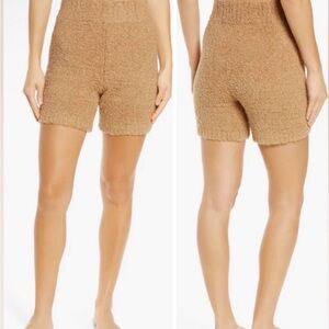 Skims brown tan sherpa knit fuzzy comfy loungewear high waist shorts sz S/M